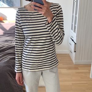 Navy Striped Wide Neck Top
